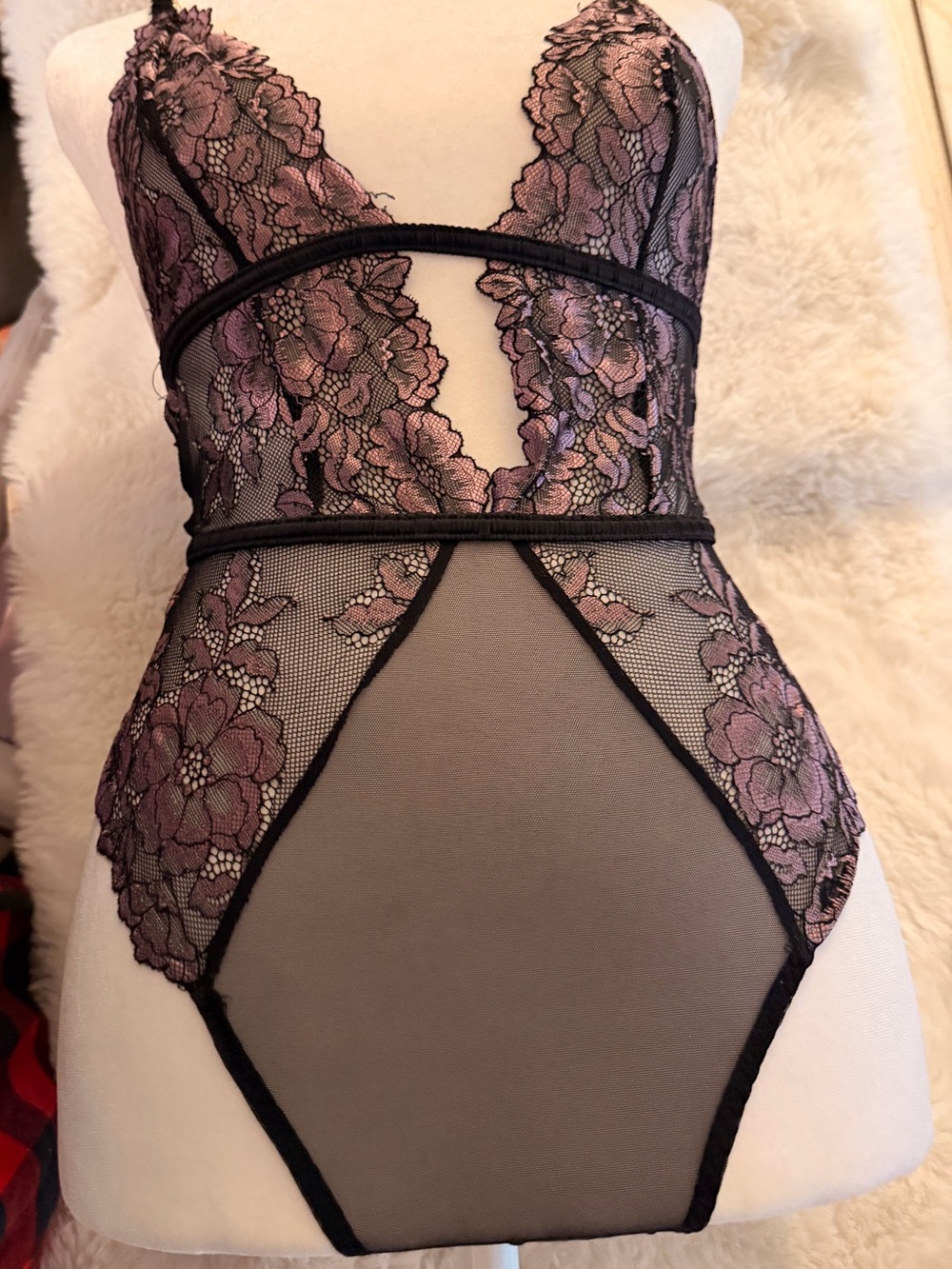 Adore Me Black & Mauve Lace Plunge Chemise